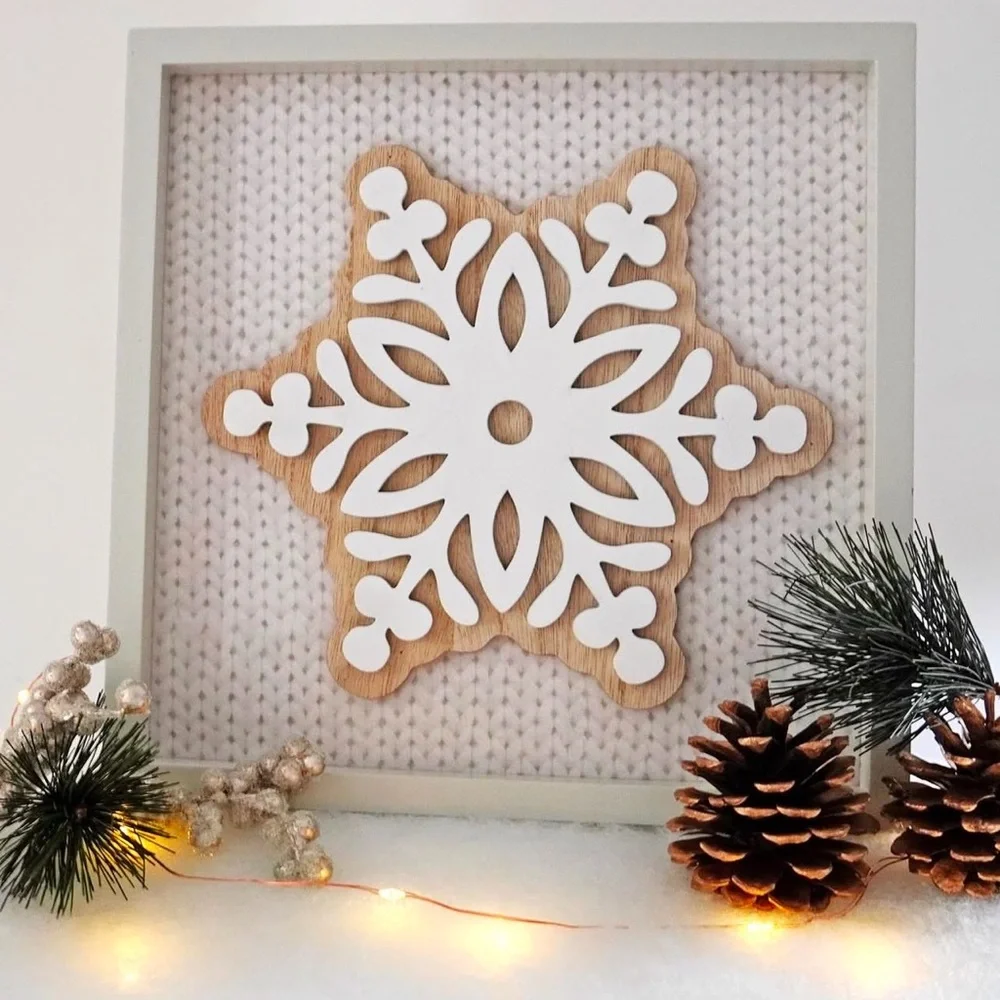 Holiday Wood Farmhouse Snowflake Winter Decor
